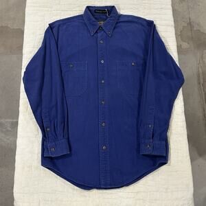 Vintage Eddie Bauer Mens Bainbridge Flannels Chamois Button Up Long Blue Size S